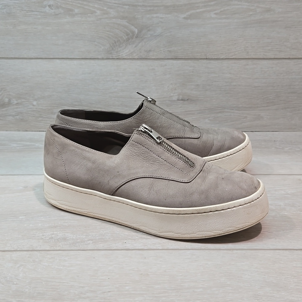 Vince Women Leather Platform Zip front Sneakers shoes sz 8.5M
